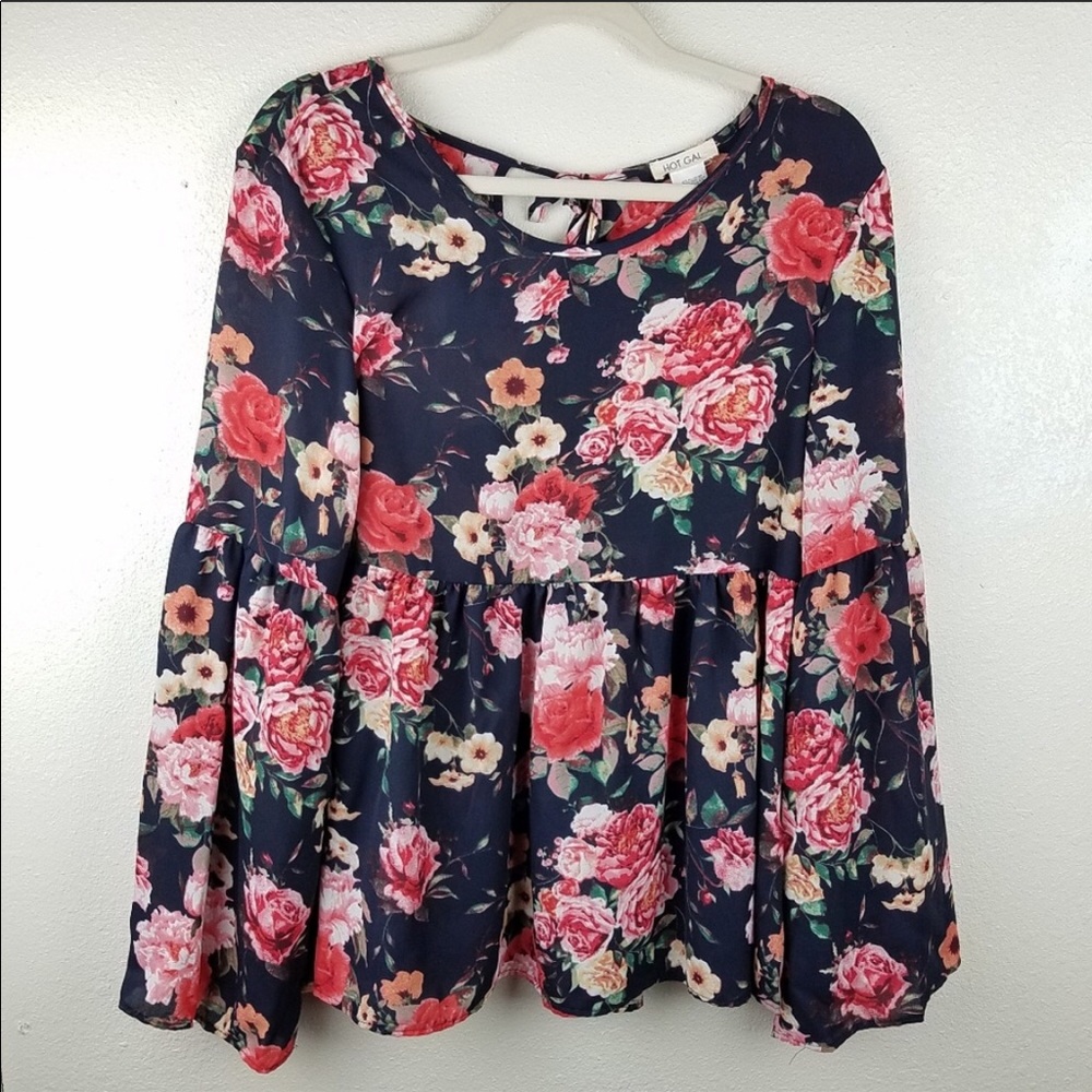 Floral peplum bell sleeve blouse